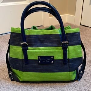 Kate Spade navy & green purse with navy patent leather trim-excellent condition